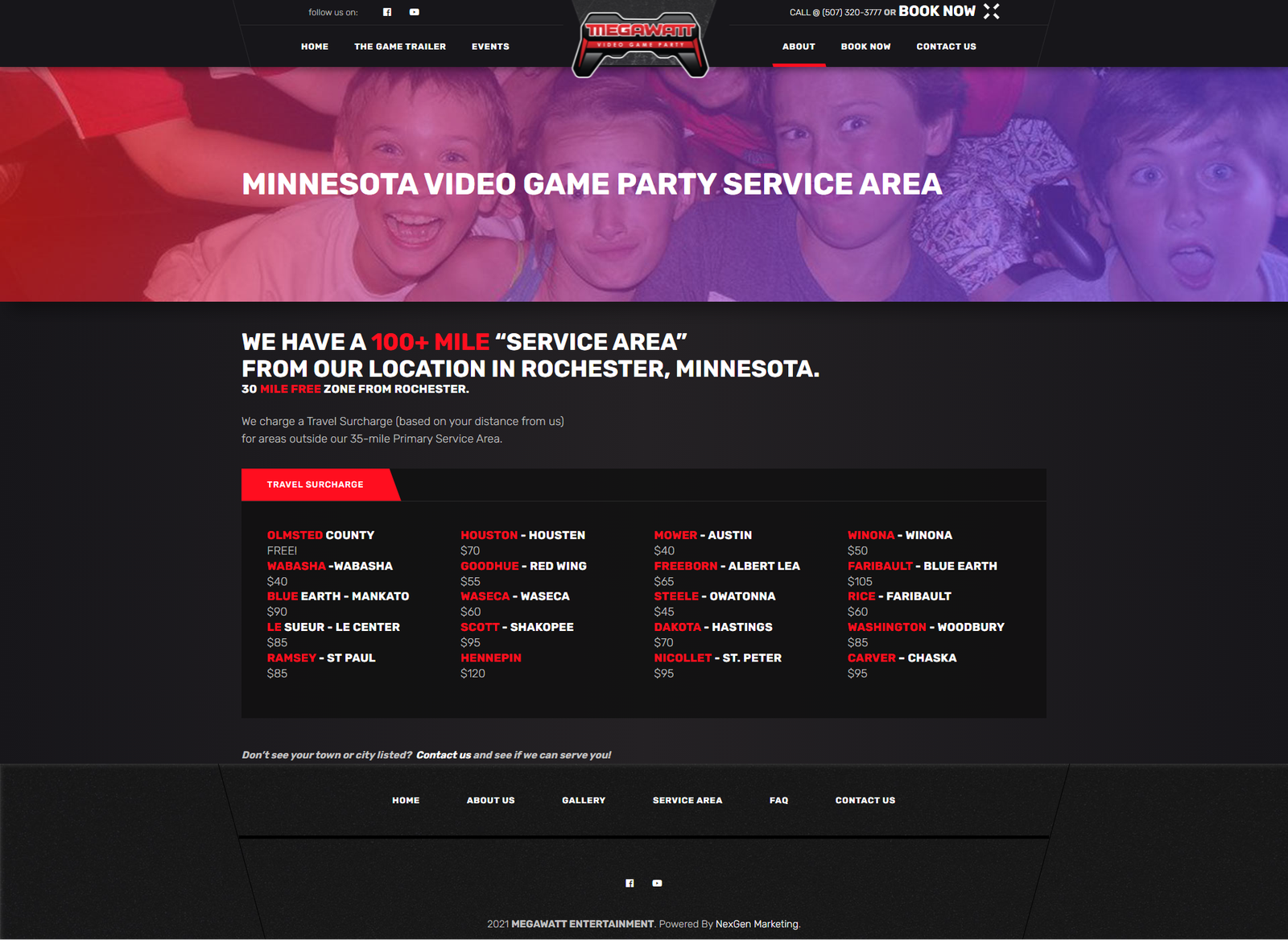 Service Area — County Surcharge Grid